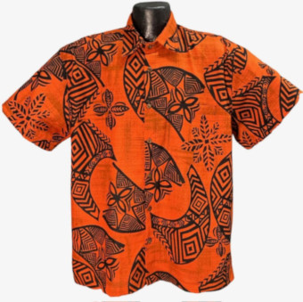 Hawaiian Petroglyphs bark cloth aloha shirt- Made in USA